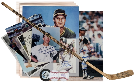 Lot of (16) Signed Photos, Bobby Hull Signed Stick, Gordie Howe Signed Baseball, Johnny Unitas Limited Edition Print (JSA Auction LOA)